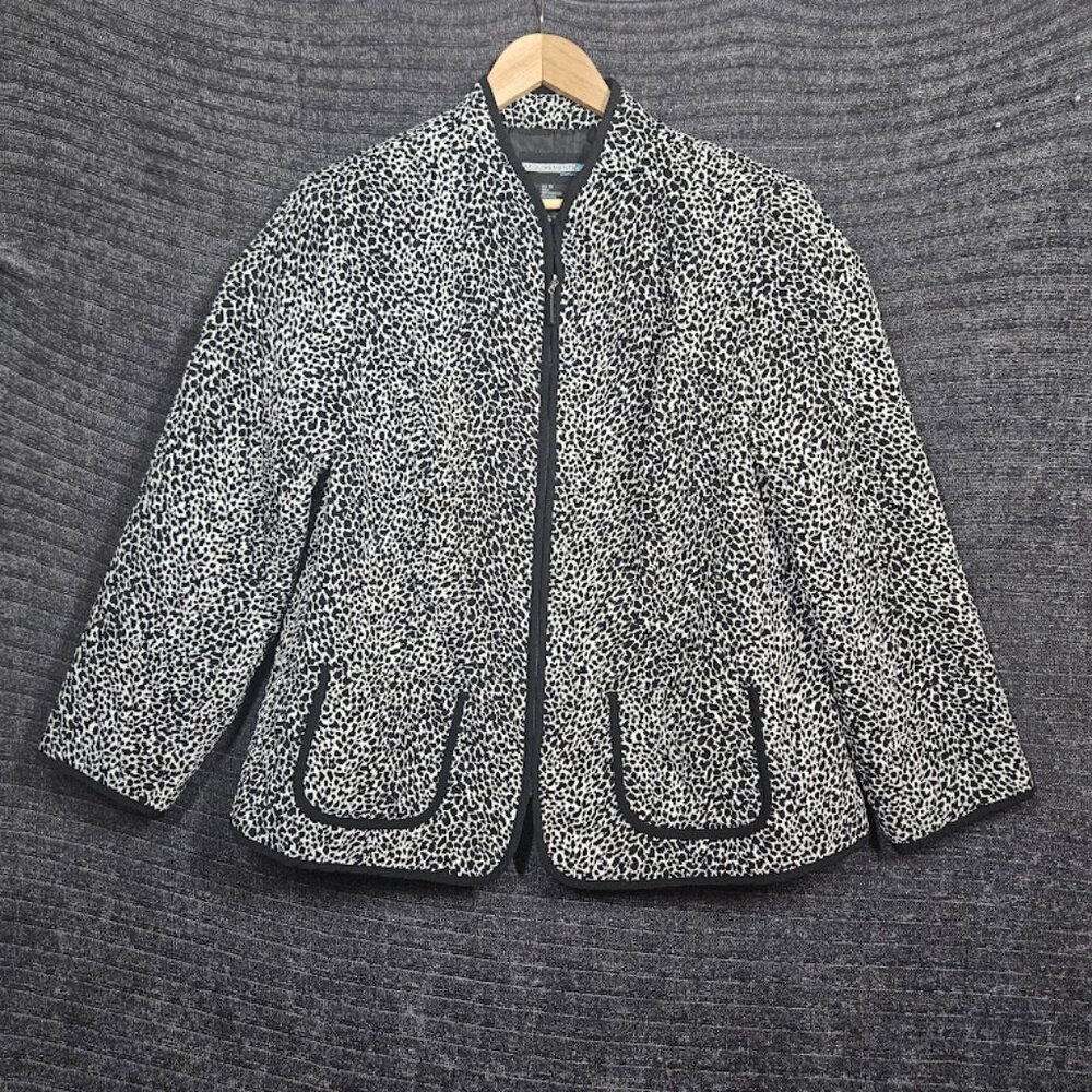 Requirements Quilted Jacket W Plus Size 1X Black Leopard Print Full Zip Up